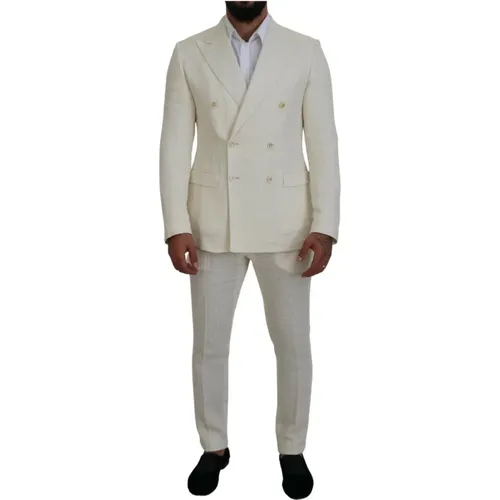 Double Breasted Suits, male, , Size: L Slim Fit Double Breasted Suit with Peak Lapel - Dolce & Gabbana - Modalova