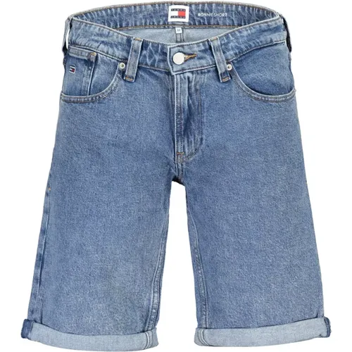 Blaue kurze Jeans mit Stickerei , Herren, Größe: W30 - Tommy Hilfiger - Modalova