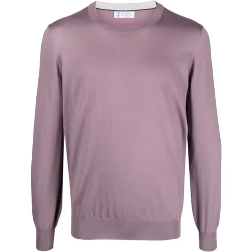 Lilac Fine Knit Sweater , male, Sizes: 2XL, M, XL, L - BRUNELLO CUCINELLI - Modalova