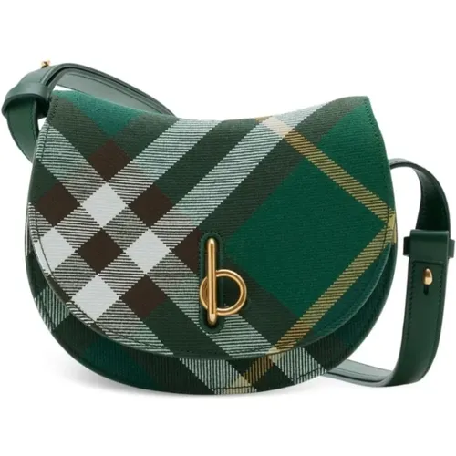 Green Wool Leather Shoulder Bag Vintage Check , female, Sizes: ONE SIZE - Burberry - Modalova