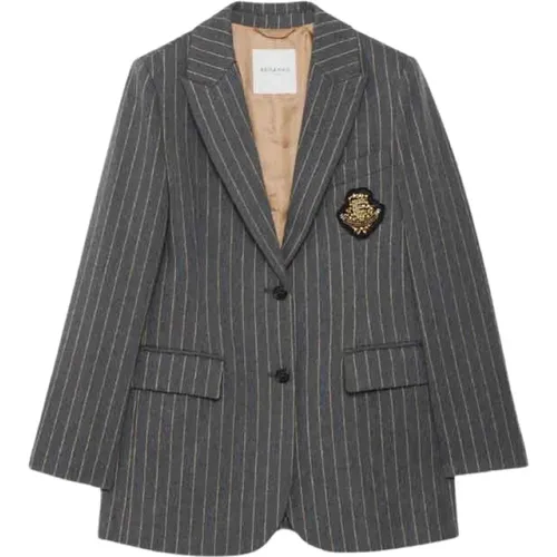 Blazers, female, , Size: S Pinstripe Jacket Anthracite/Camel - Ermanno Scervino - Modalova