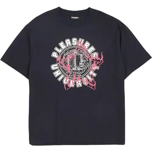 University Heavyweight T-Shirt ;Navy; , male, Sizes: M, S - Pleasures - Modalova