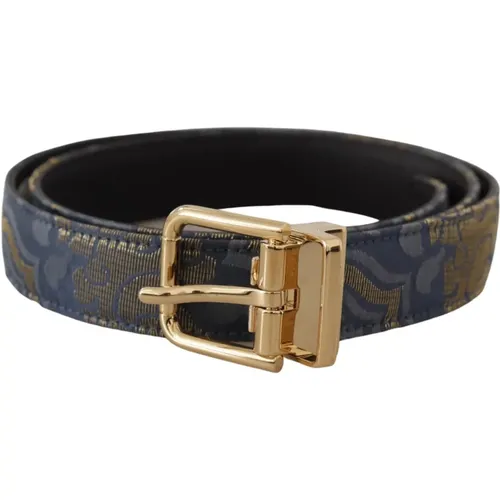 Marineblaues Jacquard-Gürtel mit goldener Metallschnalle , Damen, Größe: 75 CM - Dolce & Gabbana - Modalova
