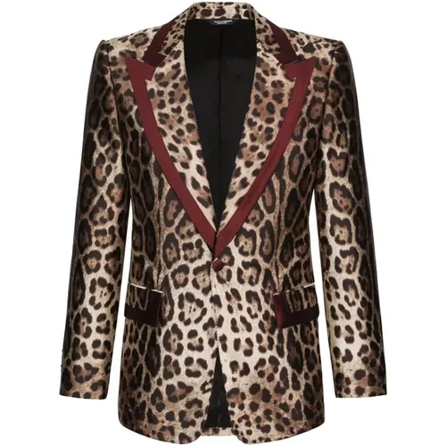 Leopard Print Silk Blazer , male, Sizes: 2XL - Dolce & Gabbana - Modalova
