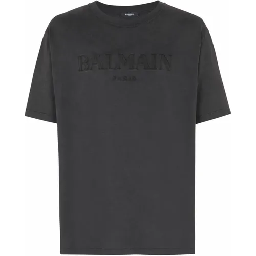 T-Shirts, male, , Size: L Vintage embroidered T-shirt - Balmain - Modalova