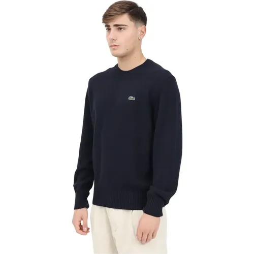 Blauer Rundhalspullover Essential,Blaue Pullover Klassisches Strick Krokodil Stickerei - Lacoste - Modalova