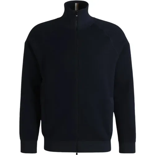 Zip-throughs, male, , Size: XL Navy Zip Cardigan Cotton Wool Blend - Hugo Boss - Modalova