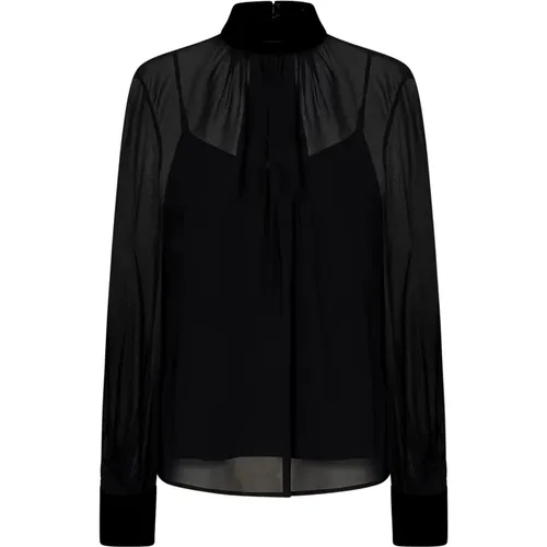 Schwarze Seidenbluse Eleganter Rollkragen Samt , Damen, Größe: L - Max Mara - Modalova