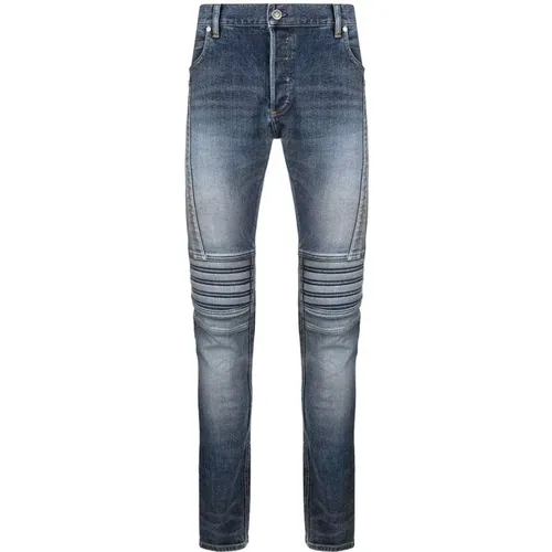 Gerippte Slim-Fit Denim Jeans , Herren, Größe: W33 - Balmain - Modalova