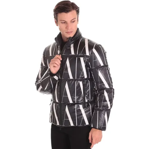 Schwarze Icon Allover Daunenjacke , Herren, Größe: S - Armani Exchange - Modalova