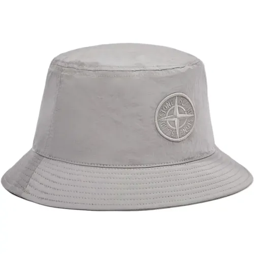 Hats, male, , Size: L Metal Bucket Hat Grey Embroidered Logo - Stone Island - Modalova