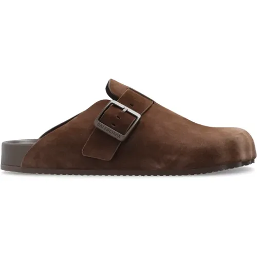 Mules, male, , Size: 6 US ‘Sunday’ suede slides - Balenciaga - Modalova