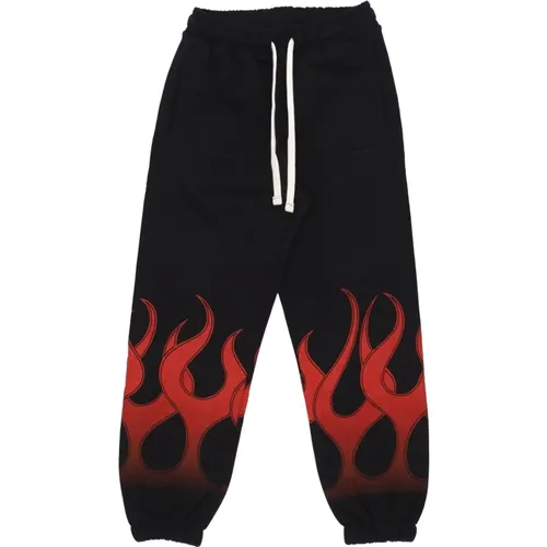 Sweatpants, male, , Size: XL Flames Black/Red Lightweight Men's Tracksuit Pants - Vision OF Super - Modalova