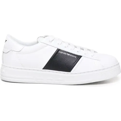 Sneakers, male, , Size: 9 1/2 US Leather Sneakers with Striped Detail - Emporio Armani - Modalova