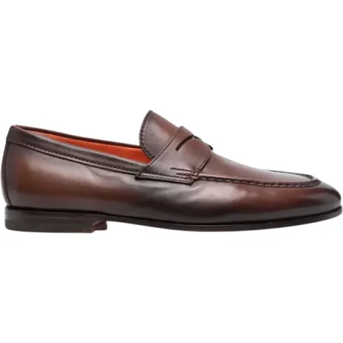 Loafers, male, , Size: 9 1/2 US Leather Moccasins - Santoni - Modalova