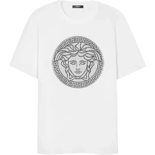 Besticktes Logo Crew Neck T-shirts - Versace - Modalova