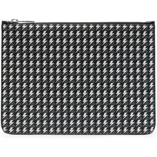 Clutches, male, , Size: ONE SIZE Black White Zipped Pouch - Neil Barrett - Modalova