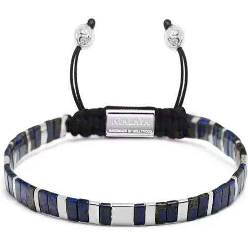 Men's Bracelet with Marbled and Silver Miyuki Tila Beads , Herren, Größe: L - Nialaya - Modalova