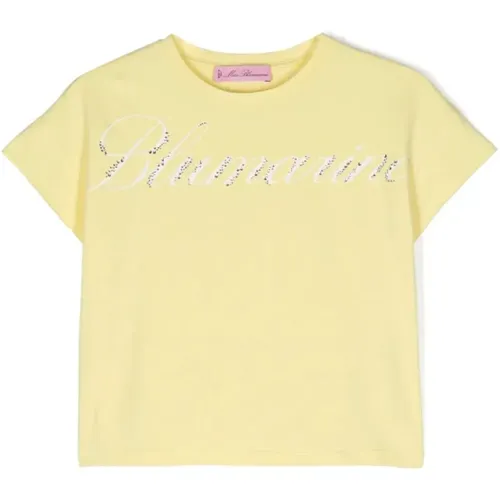 Gelbes Baumwoll-Jersey-T-Shirt mit Strass - Blumarine - Modalova