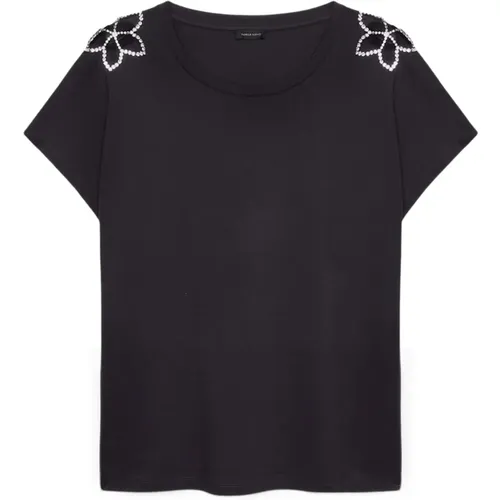 Blumenkristall besticktes T-Shirt , Damen, Größe: S - Fiorella Rubino - Modalova