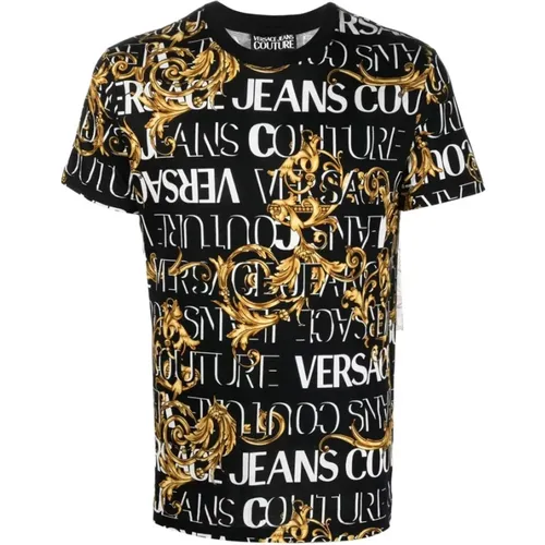 T-Shirts, male, , Size: S Baroque Noir T-Shirt - Versace Jeans Couture - Modalova