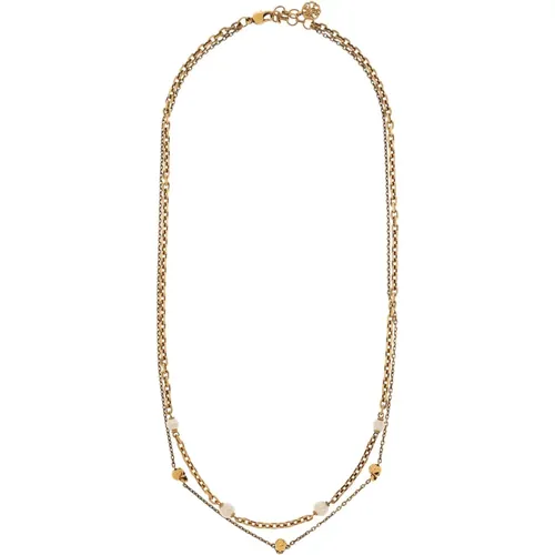 Necklaces, female, , Size: ONE SIZE Gold Necklace with Swarovski Pearls and Signature Skull Motif - alexander mcqueen - Modalova