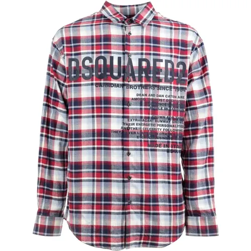 Casual Shirts, male, , Size: L Logo Printed Checked Shirt - Dsquared2 - Modalova