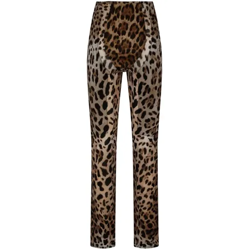 Slim-fit Trousers, female, , Size: M Leopard Print Flared Trousers - Dolce & Gabbana - Modalova