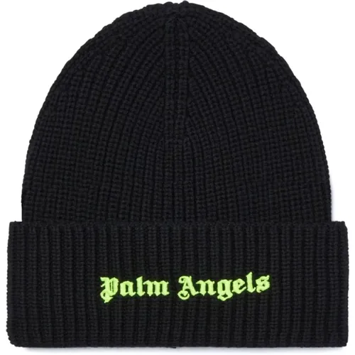 Beanies, male, , Size: ONE SIZE Embroidered Logo Knit Hat - Palm Angels - Modalova