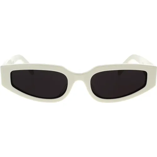 Geometrische Sonnenbrille mit elfenbeinfarbenem Rahmen und grauen Gläsern,TriompheLarge Sonnenbrille - Celine - Modalova