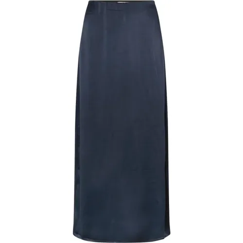 Navy Satin Maxi Rock mit Schlitz , Damen, Größe: S - Modström - Modalova