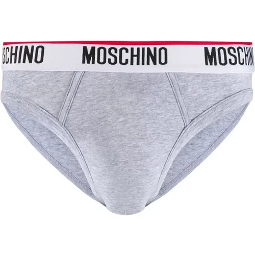 Bottoms, male, , Size: XS Grey Logo Band Briefs Peekaboo Style - Moschino - Modalova