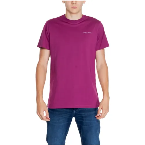 Lila Einfaches Kurzarm T-Shirt , Herren, Größe: L - Tommy Hilfiger - Modalova