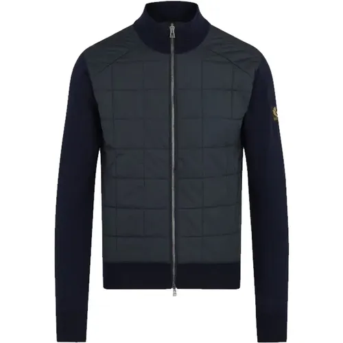 Zip-throughs, male, , Size: 2XL Washed Navy Zip Cardigan with Quilted Panels - Belstaff - Modalova