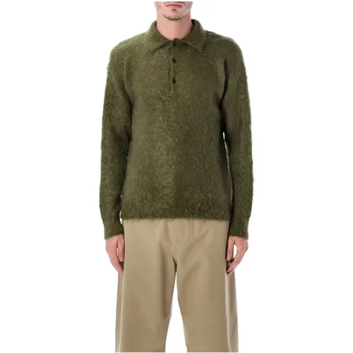 Round-neck Knitwear, male, , Size: XL Brushed Super Kid Mohair Knit Polo - Auralee - Modalova