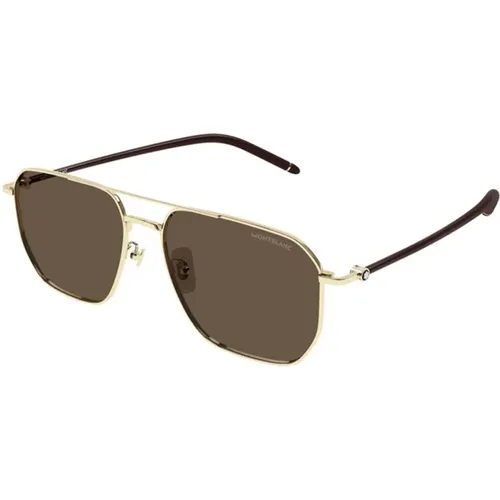 Sunglasses, male, , Size: 60 MM Gold Brown Sunglasses - Montblanc - Modalova