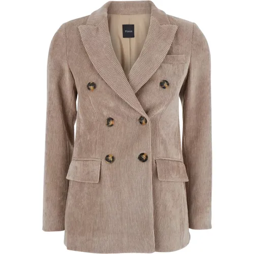 Samt Gerippter Beiger Blazer , Damen, Größe: XS - Plain Units - Modalova