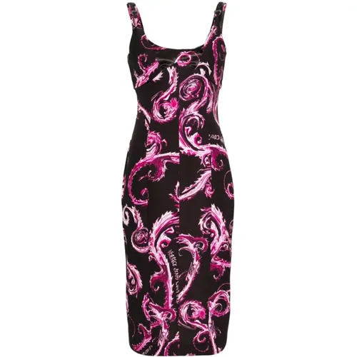 Elegantes Schwarzes Midi-Kleid , Damen, Größe: 2XS - Versace Jeans Couture - Modalova