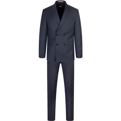 Double Breasted Suits, male, , Size: L Double-Breasted Suit with Micro Pattern - Hugo Boss - Modalova