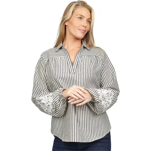 Striped Blouse with Puff Sleeves and Embroidered Details , female, Sizes: XL - 2-Biz - Modalova