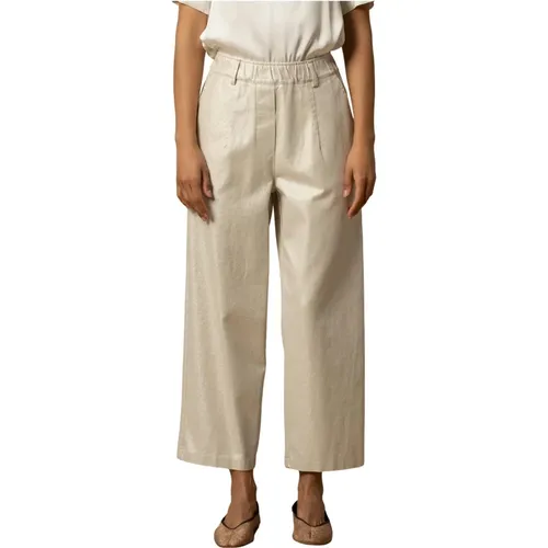 Cropped Trousers, female, , Size: M Chic Elasticated Trousers with Pockets - Kocca - Modalova