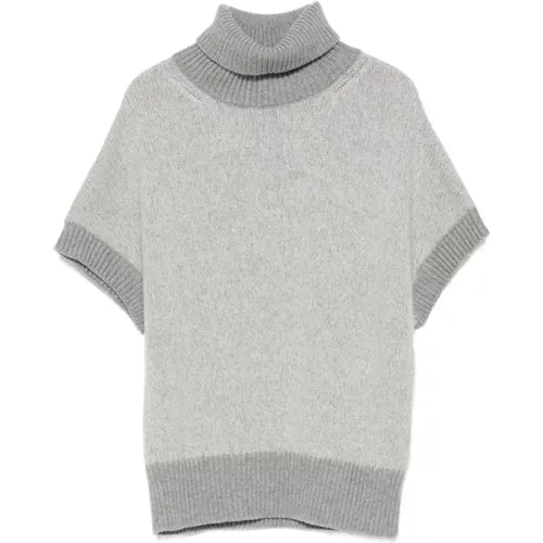 Turtlenecks, female, , Size: M Grey Wool Knit Turtleneck Sweater - PESERICO - Modalova