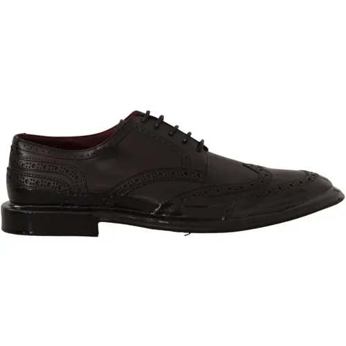 Schwarze Leder Wingtip Derby Schuhe , Herren, Größe: 40 EU - Dolce & Gabbana - Modalova