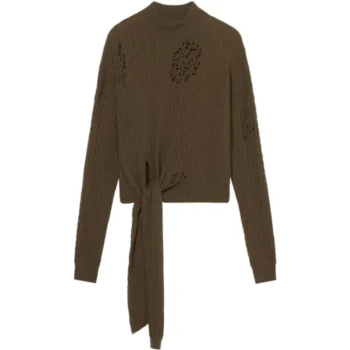 Round-neck Knitwear, female, , Size: XS Olive Cable Knit Sweater - Blumarine - Modalova