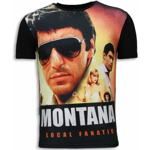 Tony Montana Digital Rhinestone - Herren T-Shirt - 5987 , Herren, Größe: L - Local Fanatic - Modalova