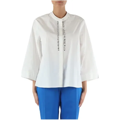 Flared poplin shirt with rhinestones , female, Sizes: XL, 2XL - Elena Mirò - Modalova