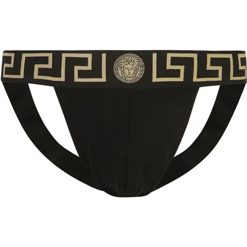 Bottoms, male, , Size: L Greek Border Jock Strap - Versace - Modalova