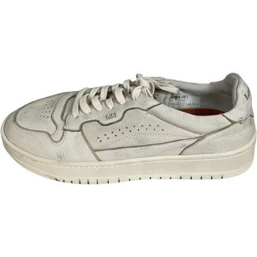 Stone-Washed Leather Sneaker in White , male, Sizes: 9 UK - Lemargo - Modalova