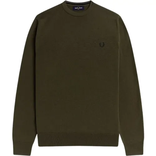 Round-neck Knitwear, male, , Size: L Classic Crew Neck Jumper in Army - Fred Perry - Modalova