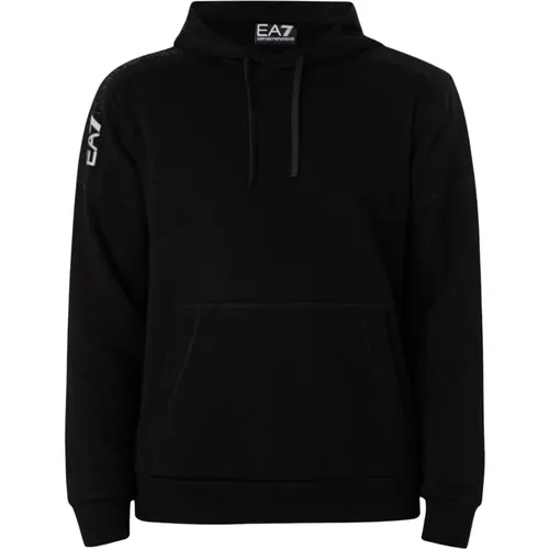 Schwarzer Baumwollhoodie mit weißem Logodetail , Herren, Größe: L - Emporio Armani EA7 - Modalova